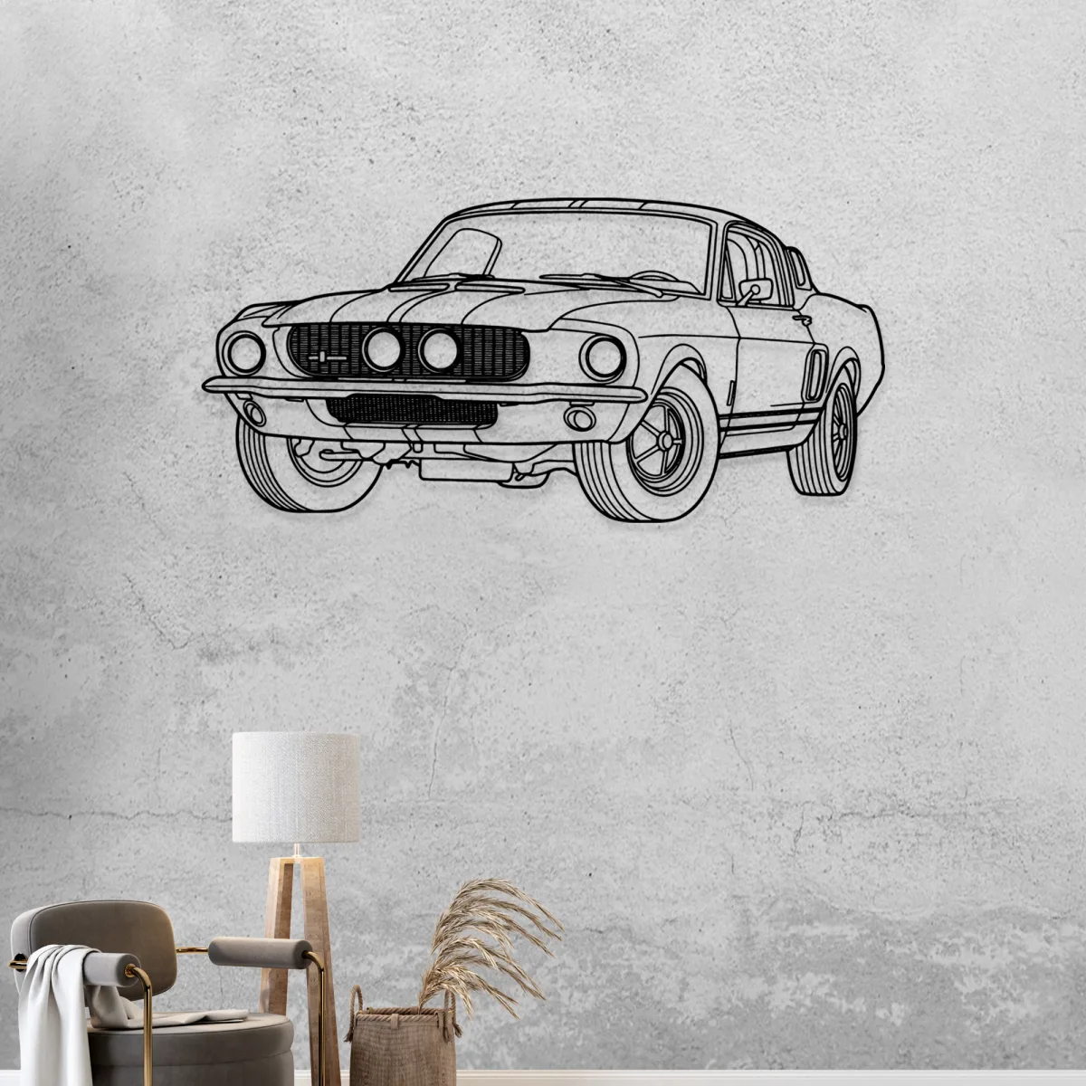 Vintage muscle car silhouette art Ford Mustang GT500