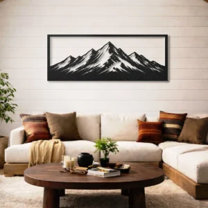Framed Mountain Metal Art, Oversized Rustic Landscape Sign, Optional RGB LED, Outdoor Enthusiast Gift