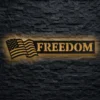Oversized Freedom American Flag metal wall art with LED backlight.