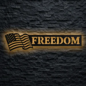 Oversized Freedom American Flag metal wall art with LED backlight