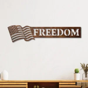 Freedom American Flag Metal Wall Art, Oversized Rustic Patriotic Decor, Optional RGB LED, Veterans Gift