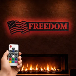 Freedom American Flag Metal Wall Art, Oversized Rustic Patriotic Decor, Optional RGB LED, Veterans Gift