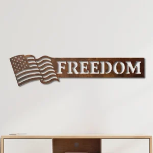 Freedom American Flag Metal Wall Art, Oversized Rustic Patriotic Decor, Optional RGB LED, Veterans Gift