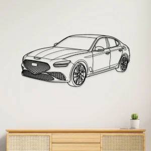 Genesis G70 33T Metal Wall Art Luxury Sedan Silhouette Modern Garage Decor Car Enthusiast Gift Fabia Home Black metal silhouette of a Genesis G70 33T luxury sedan wall art