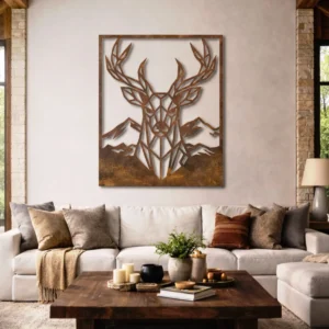 Geometric Deer Head Metal Art, Oversized Rustic Mountain Decor, Optional RGB LED, Wildlife Lover Gift
