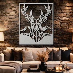 Geometric Deer Head Metal Art, Oversized Rustic Mountain Decor, Optional RGB LED, Wildlife Lover Gift