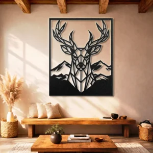 Geometric Deer Head Metal Art, Oversized Rustic Mountain Decor, Optional RGB LED, Wildlife Lover Gift