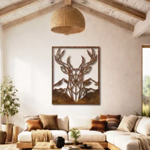 Geometric Deer Head Metal Art, Oversized Rustic Mountain Decor, Optional RGB LED, Wildlife Lover Gift