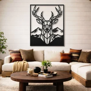 Geometric Deer Head Metal Art, Oversized Rustic Mountain Decor, Optional RGB LED, Wildlife Lover Gift