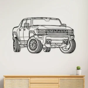 Black metal GMC Hummer EV silhouette wall art for modern garage decor