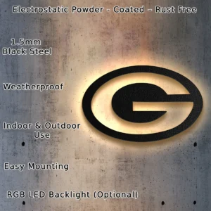 Green Bay Packers Metal Logo Art, Bold NFL Display, LED Game Room Decor, Ultimate Fan Gift