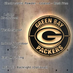 Green Bay Packers Metal Logo, Iconic NFL Emblem Art, Optional LED Game Day Decor, Ultimate Fan Gift