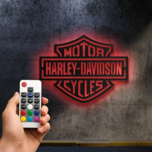 Harley Davidson Metal Logo, Iconic Shield Art, RGB LED Garage Sign, Motorcycle Fan Gift
