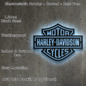 Harley Davidson Metal Logo, Iconic Shield Art, RGB LED Garage Sign, Motorcycle Fan Gift