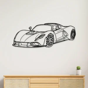 Black metal Hennessey Venom F5 silhouette wall art on white wall