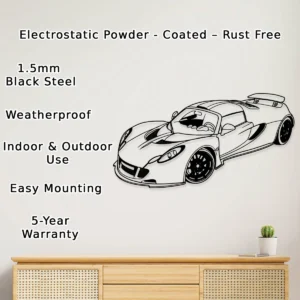 Hennessey Venom GT Metal Art, Hypercar Silhouette Decor, Garage Wall Sign, Car Enthusiast Gift