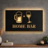 A large rustic home bar metal sign with beer mug and wine glass design.