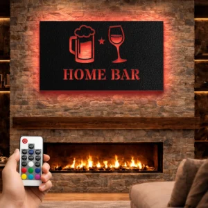 Home Bar Metal Wall Art, Oversized Rustic Bar Decor, Optional LED Backlight, Housewarming Gift