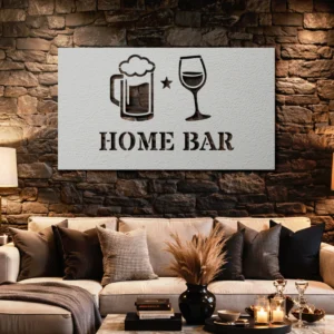 Home Bar Metal Wall Art, Oversized Rustic Bar Decor, Optional LED Backlight, Housewarming Gift