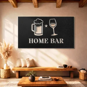 Home Bar Metal Wall Art, Oversized Rustic Bar Decor, Optional LED Backlight, Housewarming Gift