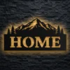 A large Home Mountain Scene metal wall art with optional LED backlighting.