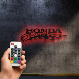Honda Racing Metal Logo, Dynamic Flame Wall Art, RGB LED Garage Decor, Motorsport Fan Gift