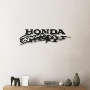 Honda Racing Metal Logo, Dynamic Flame Wall Art, RGB LED Garage Decor, Motorsport Fan Gift