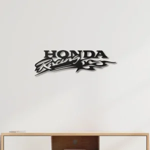 Honda Racing Metal Logo, Dynamic Flame Wall Art, RGB LED Garage Decor, Motorsport Fan Gift