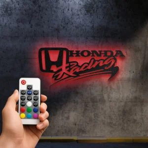 Honda Racing Metal Logo, Dynamic Motorsport Art, RGB LED Garage Sign, Enthusiast Gift