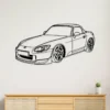 Black metal Honda S2000 wall art silhouette on a white wall.