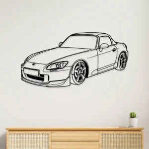 Black metal Honda S2000 wall art silhouette on a white wall