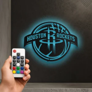 Houston Rockets Metal Logo, Bold NBA Wall Decor, LED Game Day Sign, Die-Hard Fan Gift