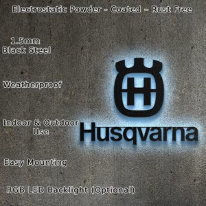 Husqvarna Metal Logo, Iconic Swedish Off-Road Art, LED Garage Sign, Motorcycle Rider Gift