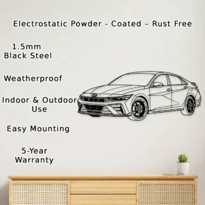 Hyundai Elantra N Metal Wall Art, Aggressive Sedan Silhouette, Garage Decor Sign, Car Enthusiast Gift