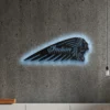 Black metal Indian Motorcycle Chief Head wall art with blue LED glow.
