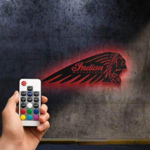 Indian Metal Wall Art, Iconic Chief Head Decor, RGB LED Garage Sign, Biker Enthusiast Gift