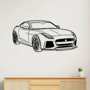Black metal Jaguar F Type R silhouette wall art for modern garage