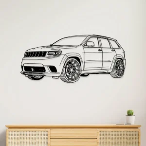 Black metal outline art of a Jeep Grand Cherokee Trackhawk