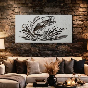 Jumping Fish Metal Wall Art, Oversized Rustic Fishing Decor, Optional RGB LED, Angler Gift