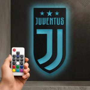 Juventus Metal Logo Sign, Iconic Football Club Art, LED Game Room Decor, Soccer Fan Gift