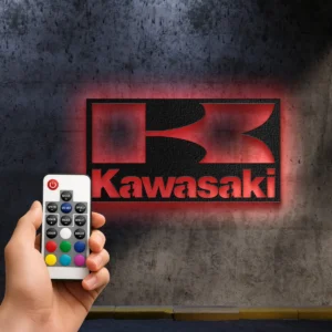 Kawasaki Metal Logo, Dynamic Motorcycle Art, RGB LED Garage Sign, Rider's Dream Gift