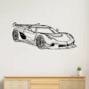 Koenigsegg Jesko metal wall art in black on a white wall.
