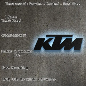 KTM Metal Logo Art, Dynamic Backlit Decor, RGB LED Garage Sign, Motorcycle Rider Gift