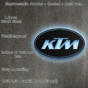 KTM Metal Logo Sign, Off-Road Motorcycle Art, RGB LED Garage Decor, Adventure Rider Gift