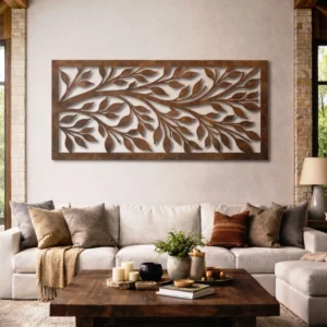 Leaf Pattern Metal Wall Art, Oversized Rustic Botanical Decor, Optional RGB LED, Nature Lover Gift