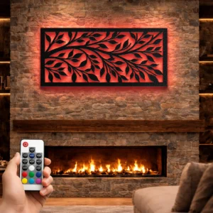 Leaf Pattern Metal Wall Art, Oversized Rustic Botanical Decor, Optional RGB LED, Nature Lover Gift