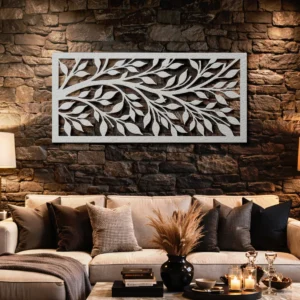 Leaf Pattern Metal Wall Art, Oversized Rustic Botanical Decor, Optional RGB LED, Nature Lover Gift