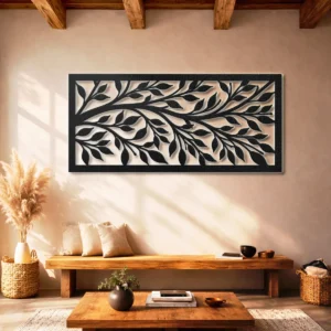 Leaf Pattern Metal Wall Art, Oversized Rustic Botanical Decor, Optional RGB LED, Nature Lover Gift