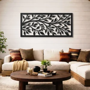 Leaf Pattern Metal Wall Art, Oversized Rustic Botanical Decor, Optional RGB LED, Nature Lover Gift