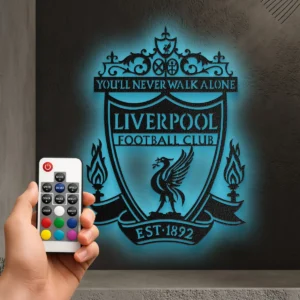 Liverpool FC Metal Logo Art, 'You'll Never Walk Alone' Decor, Optional LED Wall Sign, Premier League Fan Gift